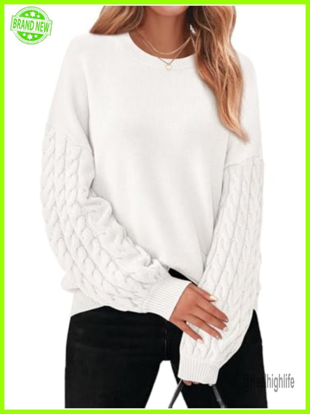 Cable Knit Long Sleeve Crewneck Chunky Oversized Pullover Sweater
